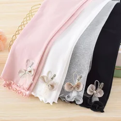 Bowknot Girls Leggings Summer Spring Cute Cotton Elastic Waist Children Kids Baby Pants Bottom