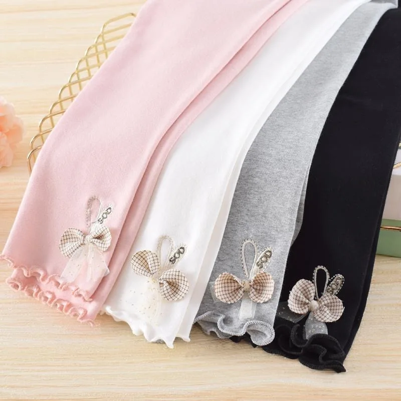 Bowknot Girls Leggings Summer Spring Cute Cotton Elastic Waist Children Kids Baby Pants Bottom