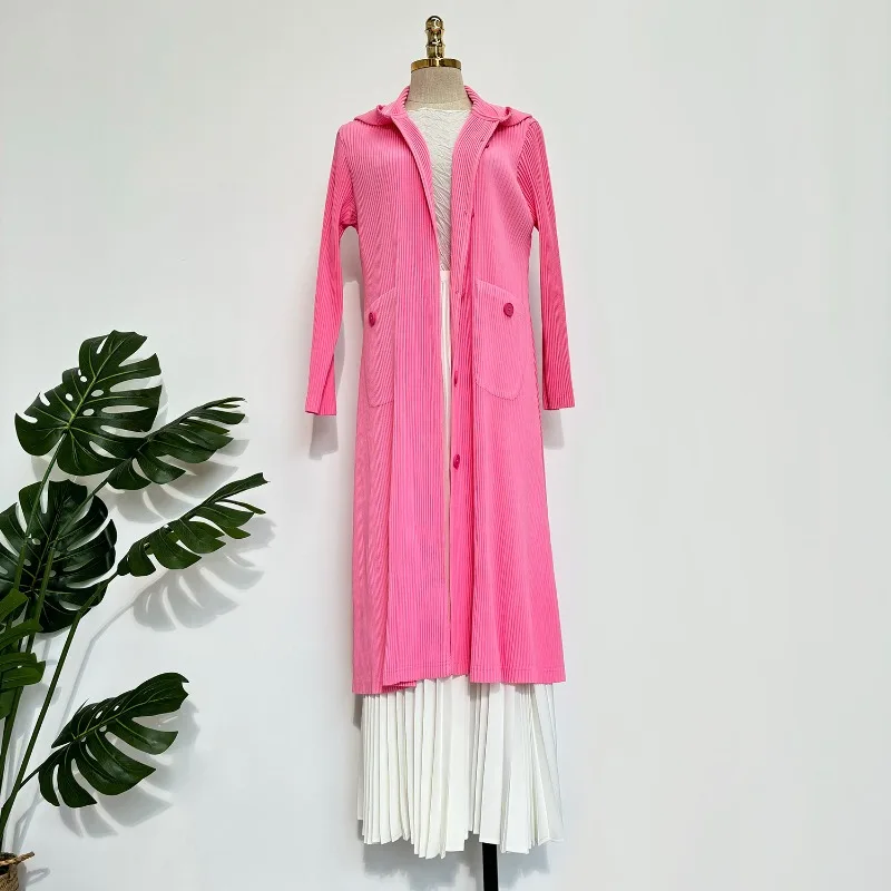 سترة مياكي مريحة غير رسمية طويلة بطيات لخريف وشتاء 2025 فقرة بسيطة متعددة الاستخدامات سترة واقية بقلنسوة للنساء كورية