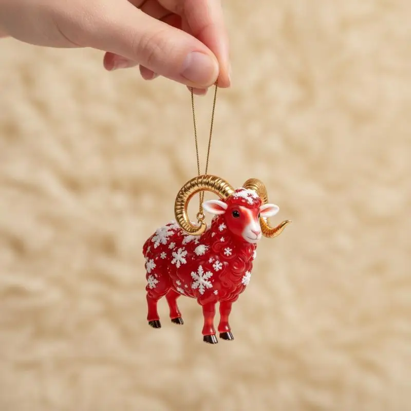 Auspicious 2D Acrylic Chinese Zodiac Goat Hanging Ornament Red Gold Design for Spring Festival Blessing Decor