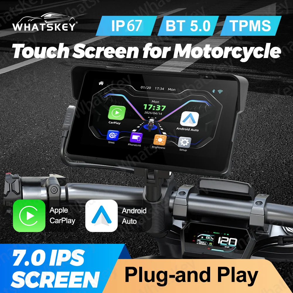 

NEW 7Inch Motorcycle Carplay Display GPS Navigation Wireless Android Auto IPX7 Waterproof Optional DVR Touch Screen for Touring