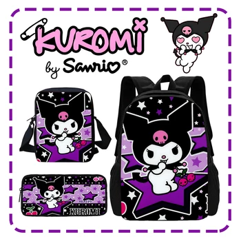 śliczne kreskówki Kuromi plecak szkolny dla dzieci z torbą na ramię piórniki torby szkolne dla chłopców dziewcząt najlepszy prezent