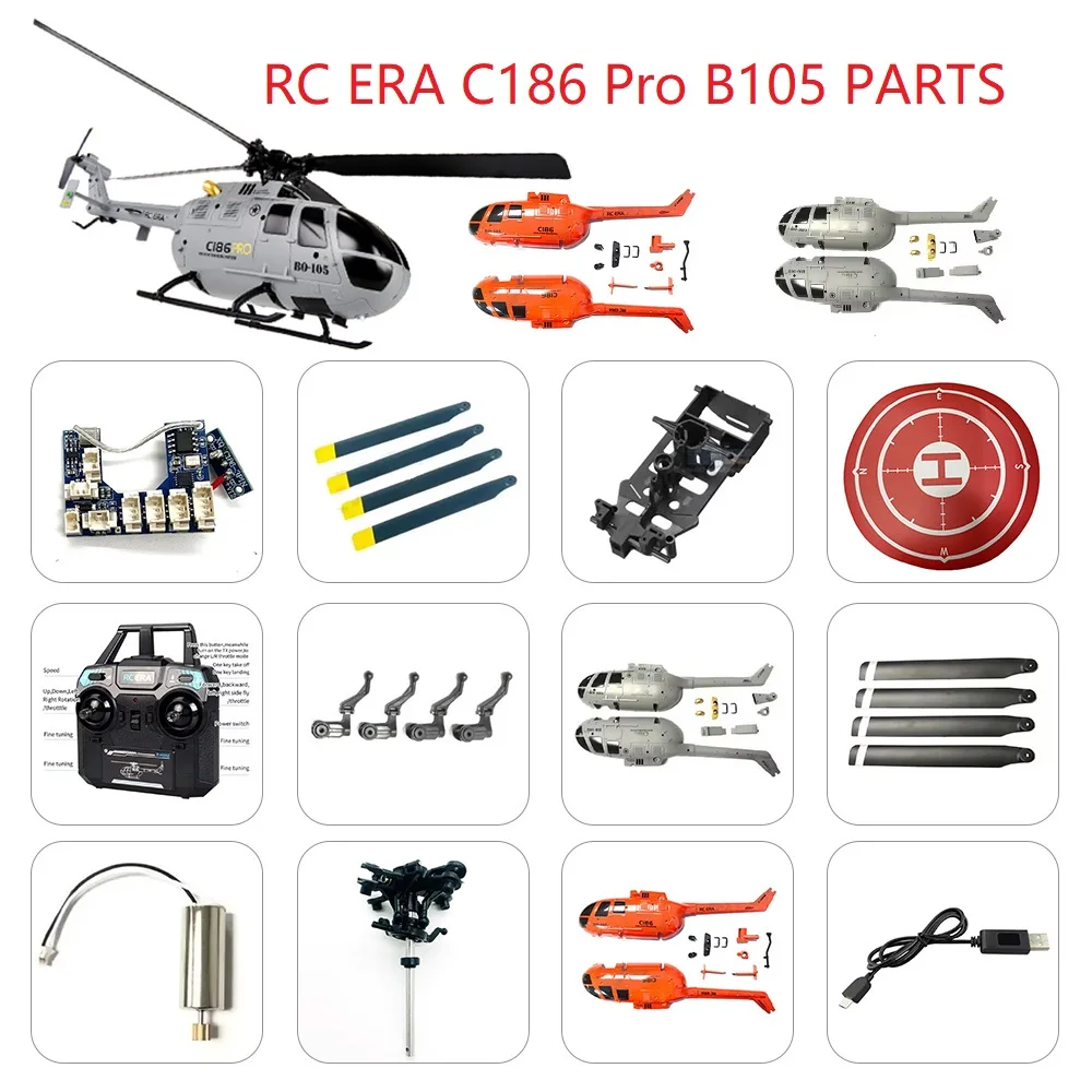 RC EAR C186 BO105/ E120 Helicopter Parts: main shaft gear blade swashplate linakge rod taill blade servos motor  Accessories