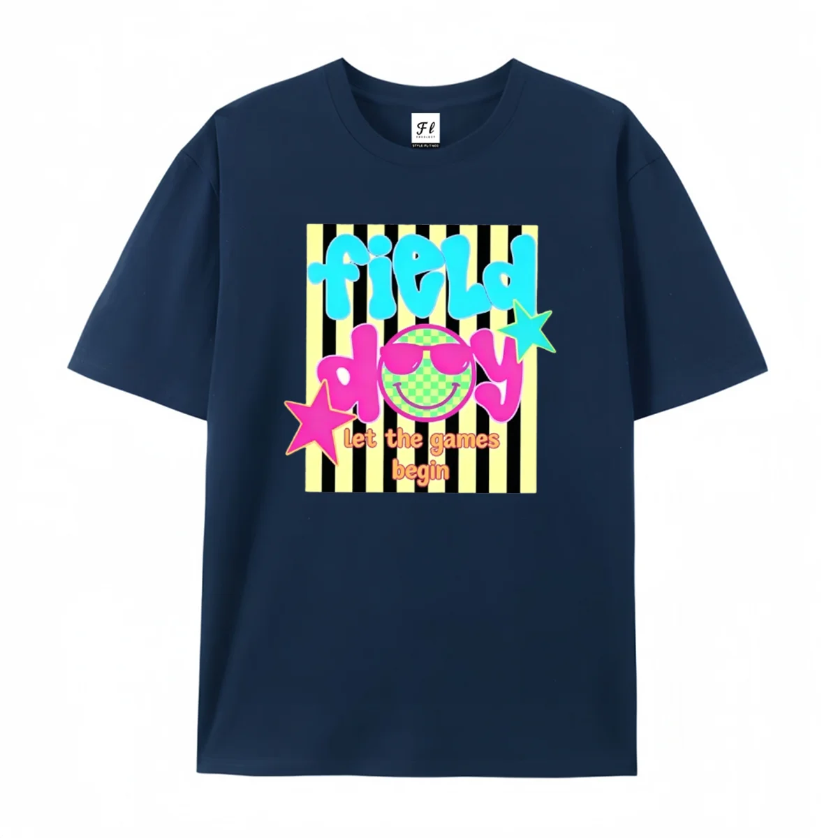Field Day Graphic T‑Shirt Y2K Groovy Let The Games Begin Smiley Face Star Retro School Sport Casual Short Sleeve Tops Streetwear