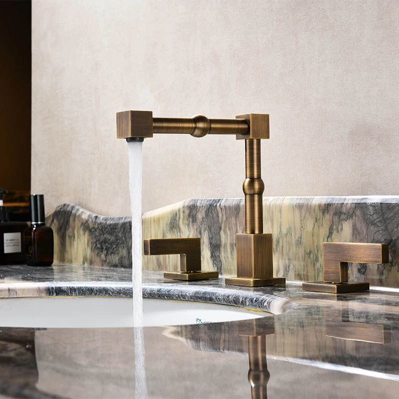 

Антикварный квадратный смеситель для раковины с 3 отверстиями, монтируемый на палубе, смеситель для горячей и холодной воды с двойной ручкой, смеситель для раковины в ванной комнате