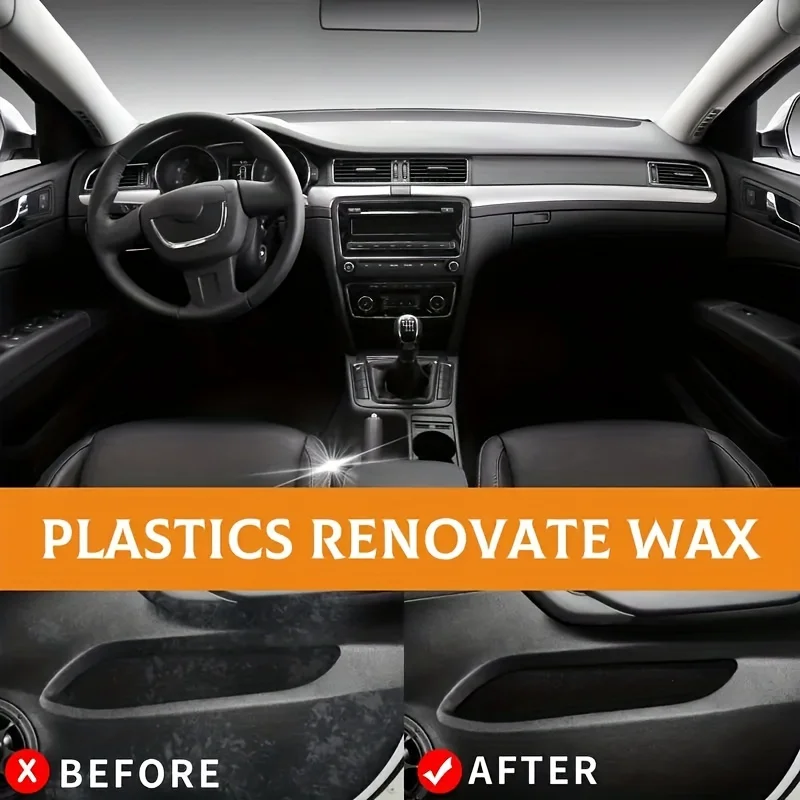 Car Interior Updated Wax and Sponge - Plastic Recovery Agent, Seat Maintenance Paint Soft Wax Suitable for Pu Leather and Tire S