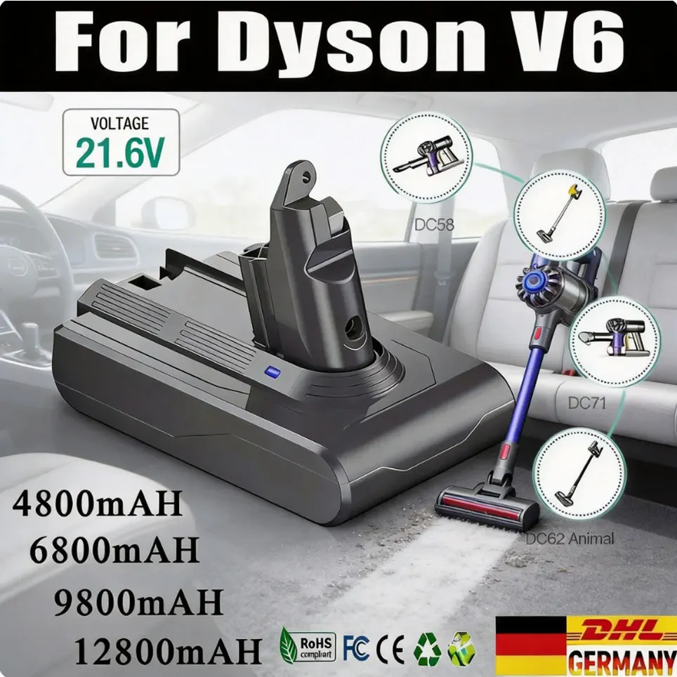 Batterie de remplacement 12800mAh pour aspirateur Dyson V8 V7 V6 V10, grande batterie SV10 SV11 SV12 SV03 DC62 Absolute