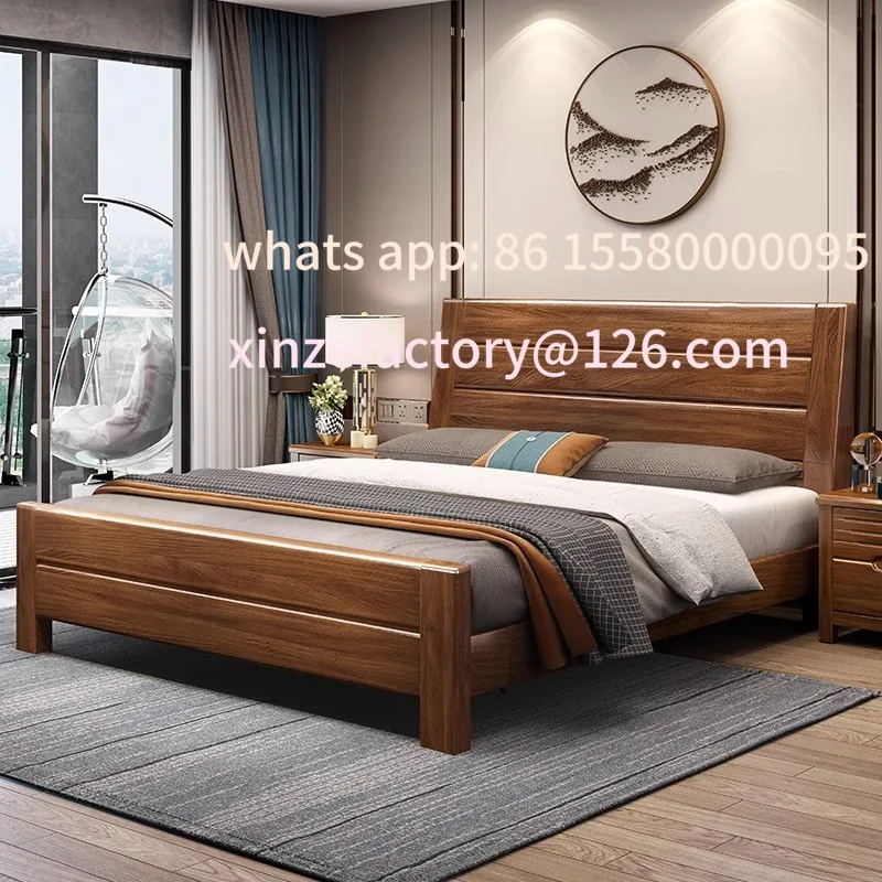 

Customizable Walnut Solid Wood Bed Small Unit Double Bed