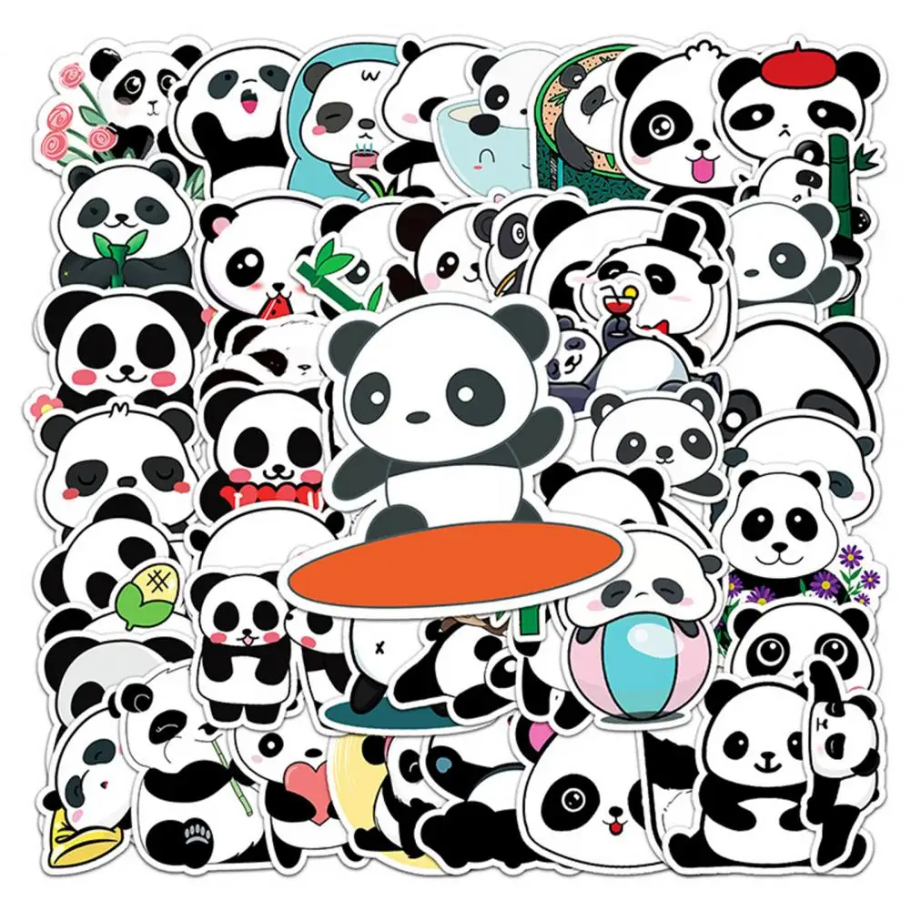 ไม่มีกาว50ชิ้นน่ารักไม่ต้องตัดสติกเกอร์กราฟฟิตีสีสดใสสติกเกอร์ลายแพนด้าลวดลายที่อุดมไปด้วยชีวิตประจำวัน