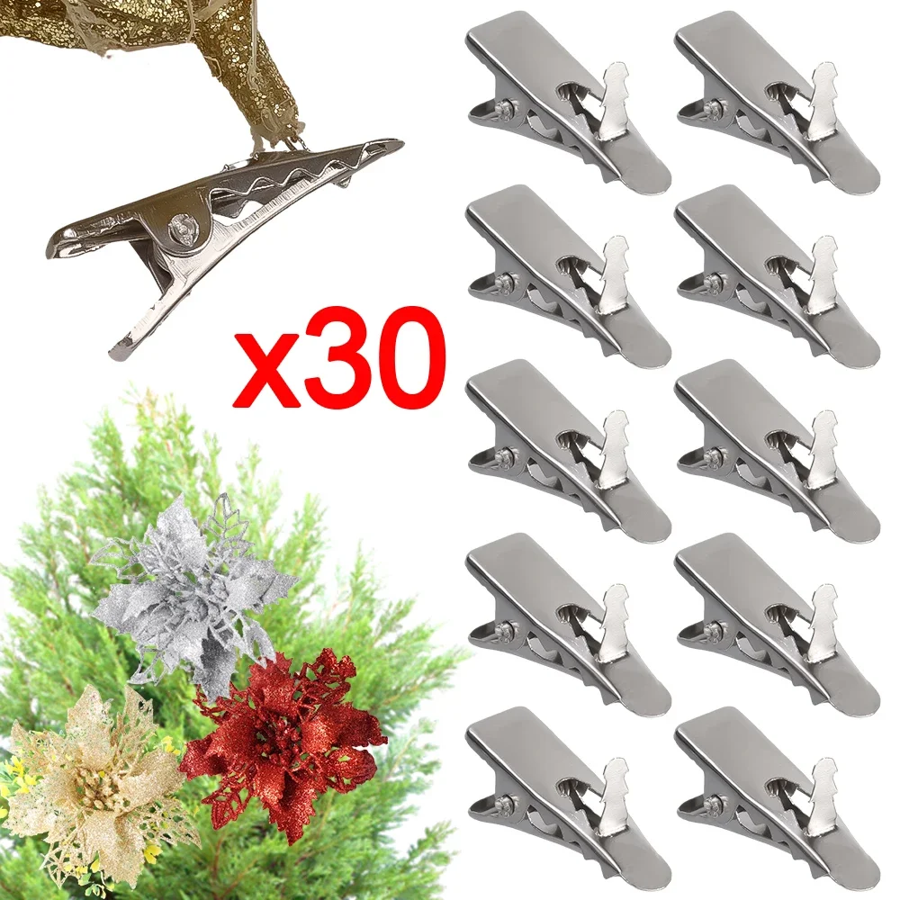 10/30Pcs Mini Metal Clips for Christmas Flowers Christmas Tree Flower Ornament Fixed Clip Xmas Party Garland Decorations Supply