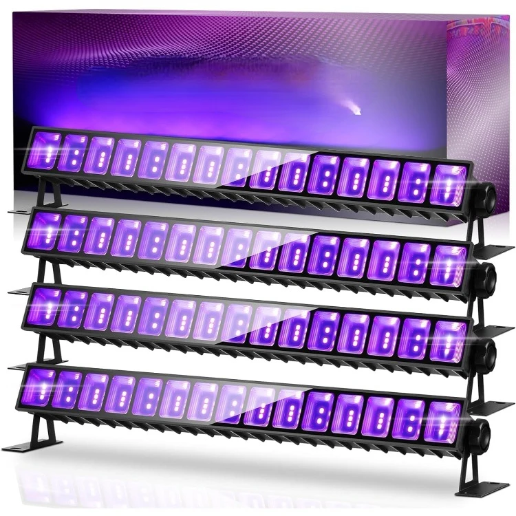 4 Pack 42W LED Black Light Bar, Waterproof Blacklight Flood Light with 6ft Cord+Plug+Switch, Light Up 24x24ft Area