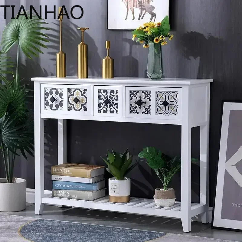 American Wooden Console Table - with Drawers, for Living Room, Hallway & Entrance, Decorative Narrow Side Cabinet
