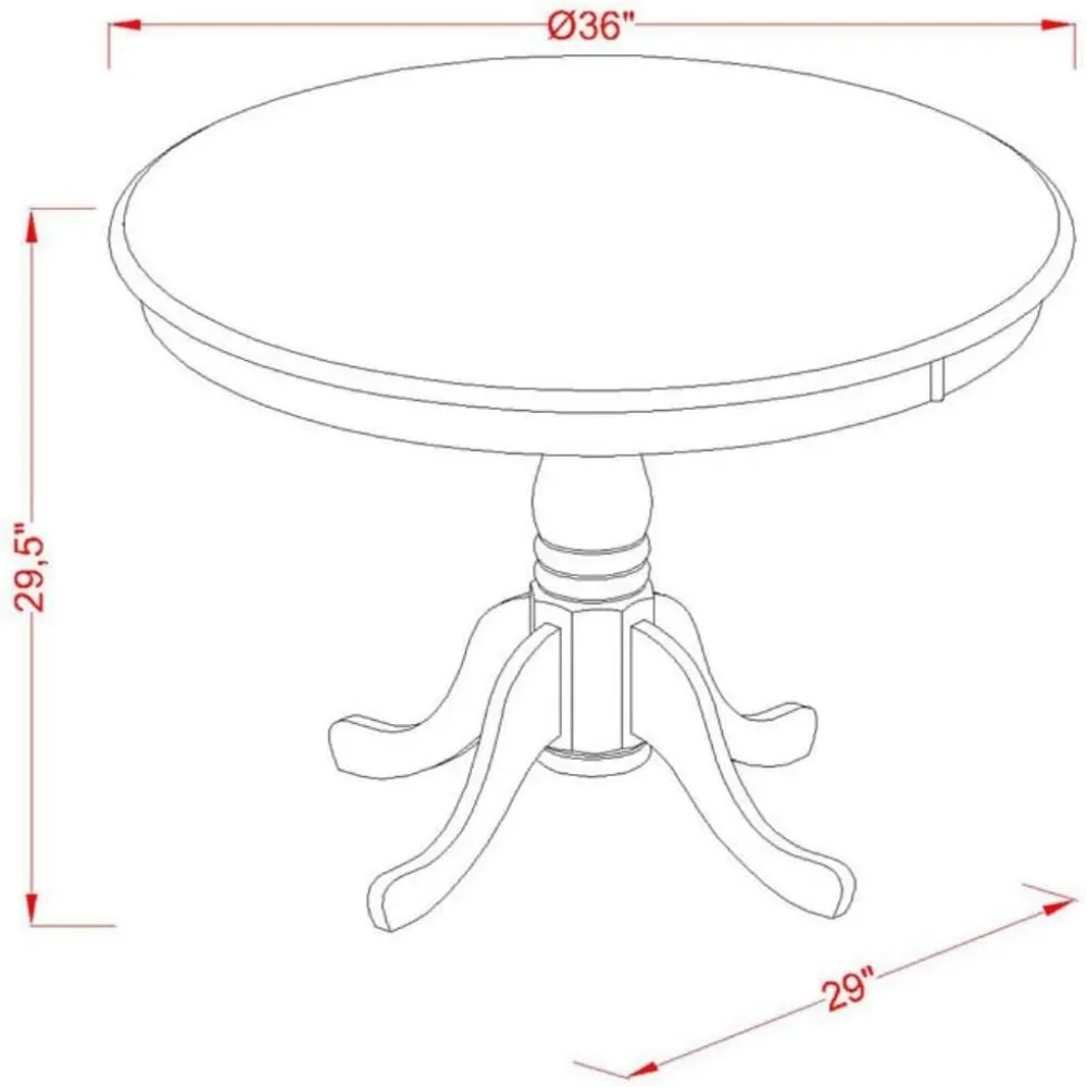 Ensemble de salle à manger antique pour 4 personnes, comprend une table de cuisine ronde avec piédestal et 4 chaises de dinette en similicuir