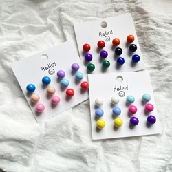 New Fashion Cute 6Pair/set Colorful Candy Color Bead Stud Earring Set For Women Girls Jewelry Classic Stainless Steel Earrings