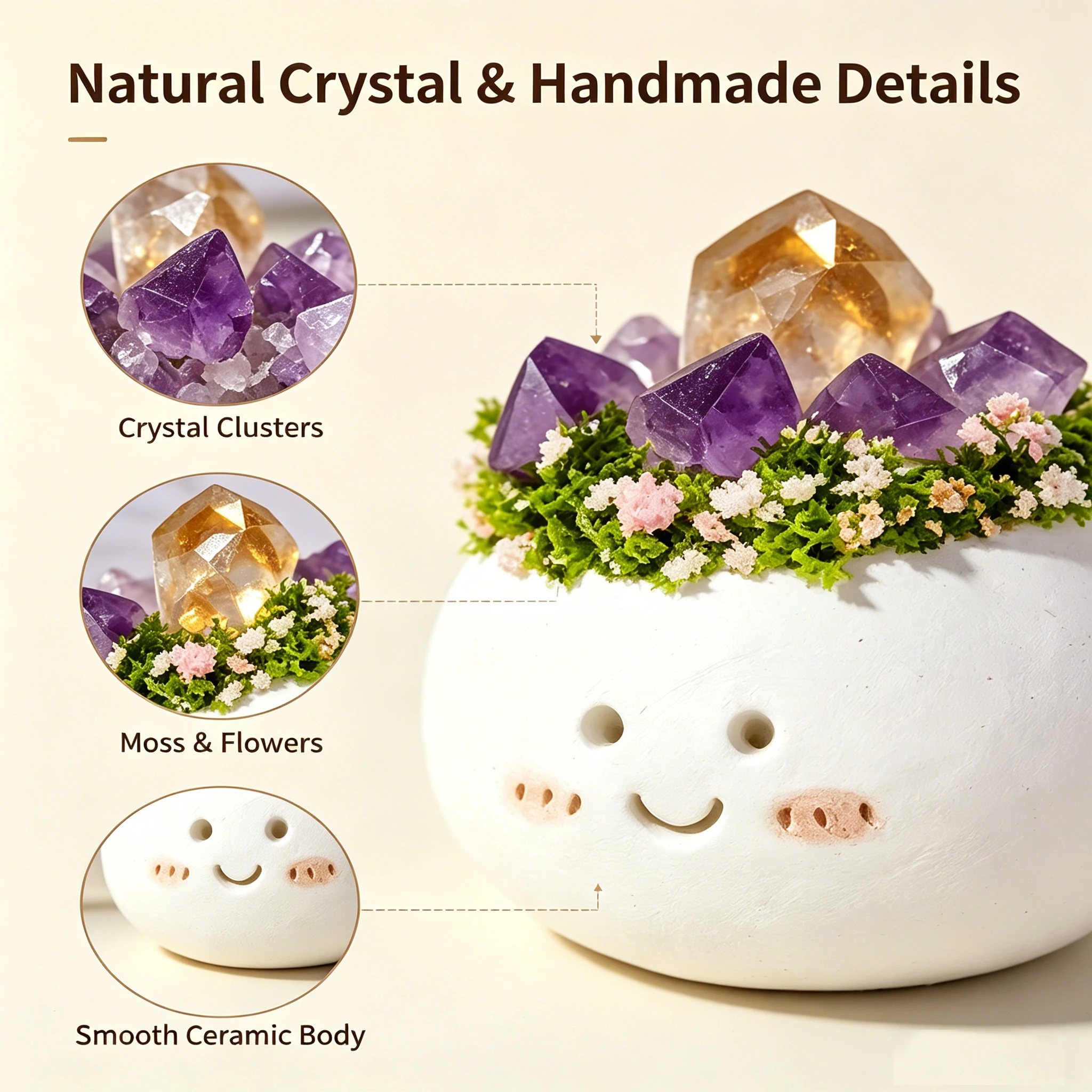 1pc Handmade Natural Raw Crystal Chibi Figurine Ornament, Desk Buddy Decor, Wealth Attracting Home Decoration Craft