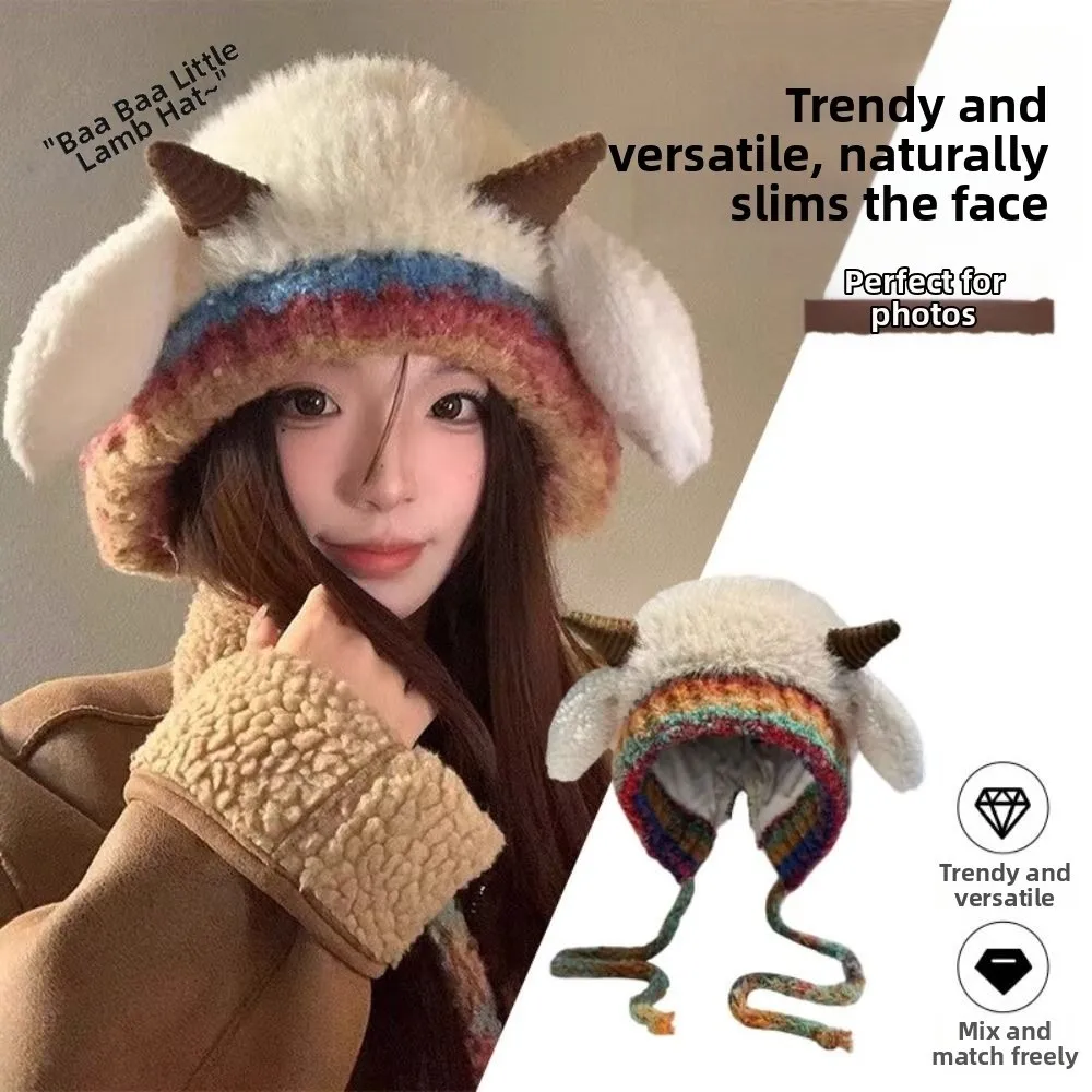Versatile Korean Style Ear Protection Hat Soft Ear Sound Plush Pullover Hats Keep Warm Headgear Plush Earmuffs Cap Girls