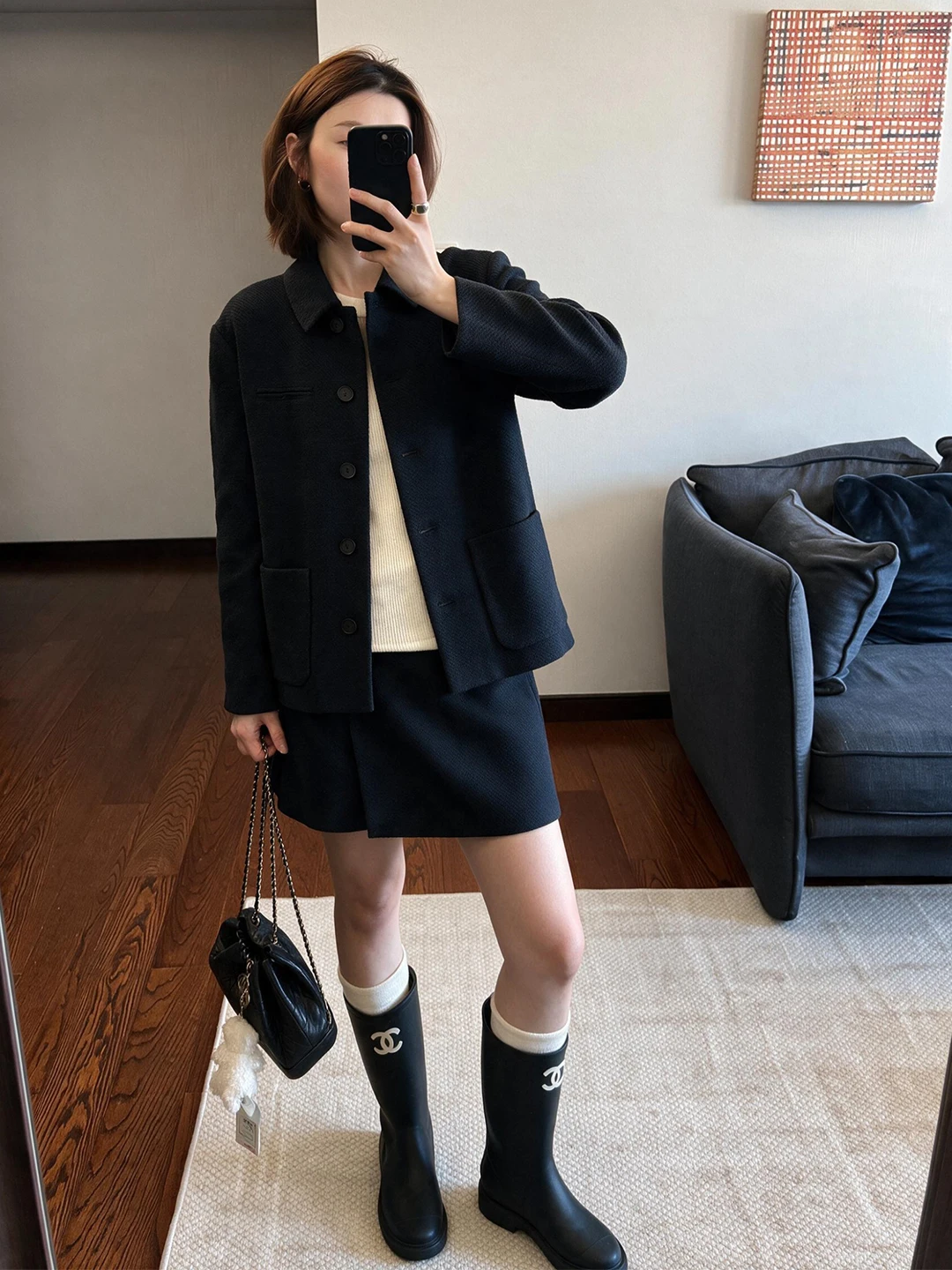 Retro Elegant Casual Suit Set Women's Autumn High-End Feelings Shoulder Texture Outerwear Short Skirt Two-Piece Set