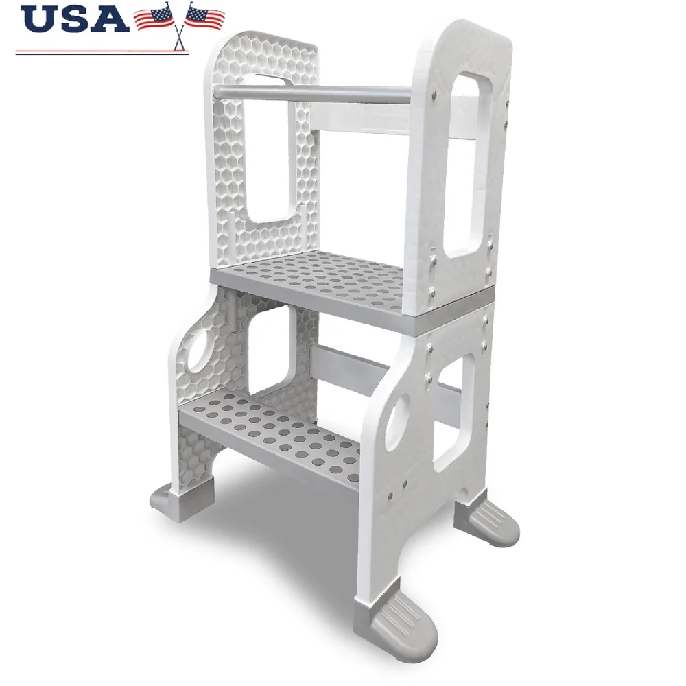 

2-in-1 Kitchen Stool Kids Ages 1-3 Safe Up to 100 lbs Learning Tower with Anti-Slip Dots Easy Assembly