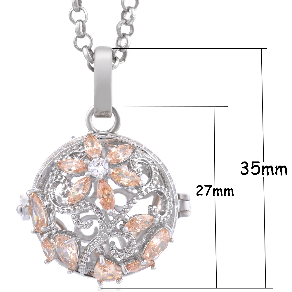 Angel Ball Necklace for Women Flower Ball Harmony with Multicolor Cubic Zircon Crystal with 80cm Stainless Steel Sweater Chain