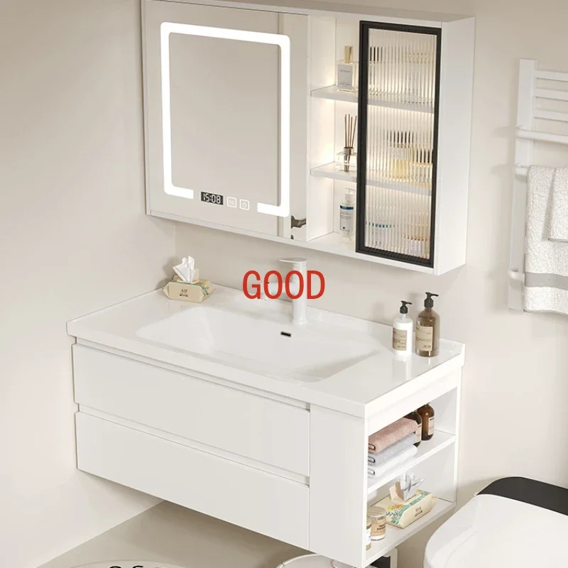 Cream Style Bathroom Cabinet Combination Ceramic Integrated Basin Hand Washing Light Luxury Bathroom Washbasin Furniture