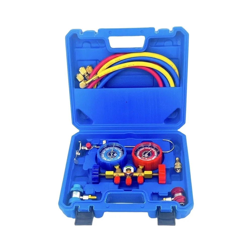 Manifold Gauge Set 3 Way with Integrated Moisture Indicator for Real Time Monitoring of For R410A R22 R404A Coolants