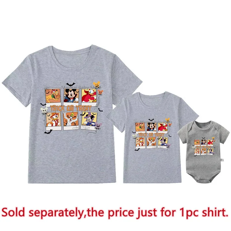 New Disney Halloween Trick Or Treat Mickey Minnie Family Matching Outfits Funny Cotton Dad Mom and Me Disneyland Trip Tshirts