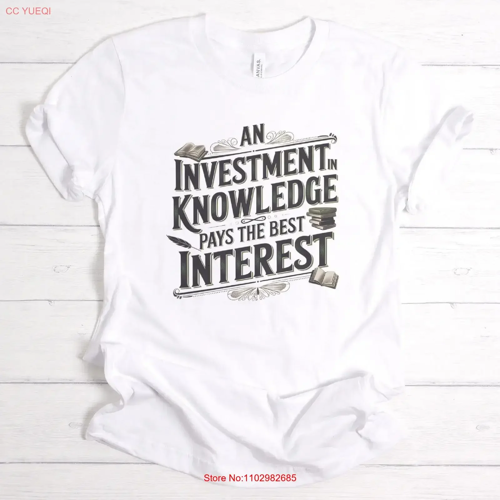 T-shirt avec citation Vintage inspirante, un investissement dans la connaissance, payez le meilleur intérêt, livres décoratifs, Design vintage