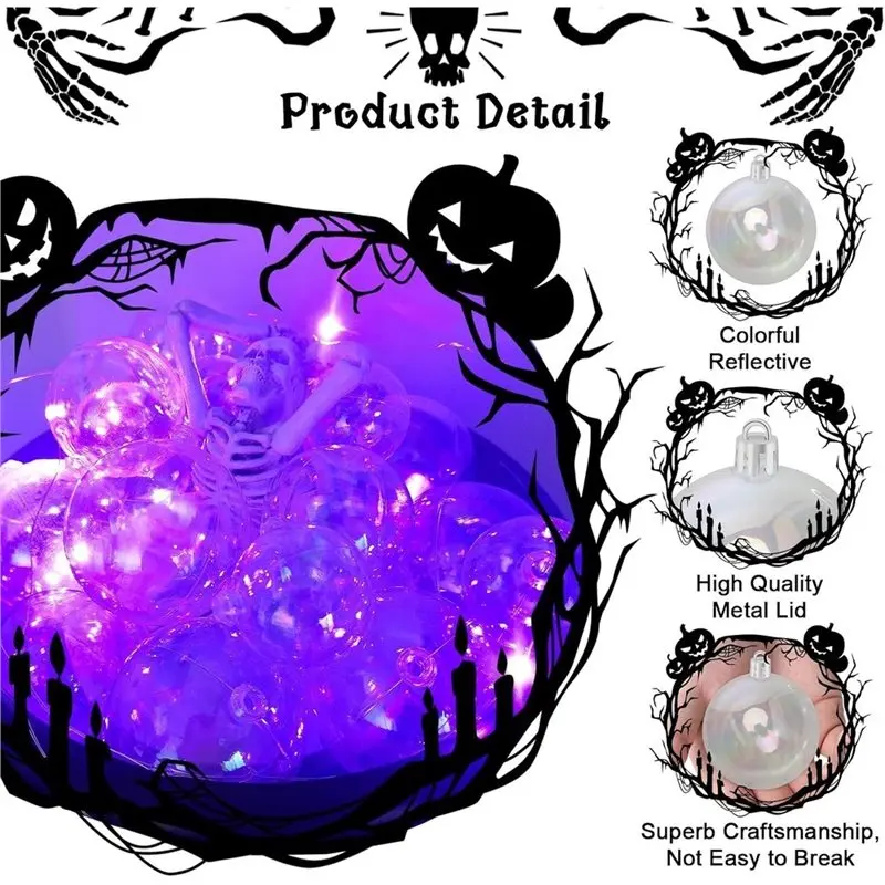 Multisize-3/4/5/6CM Iridescent Clear Ornament Balls- 60 PCS Bulk Plastic For Halloween Decor