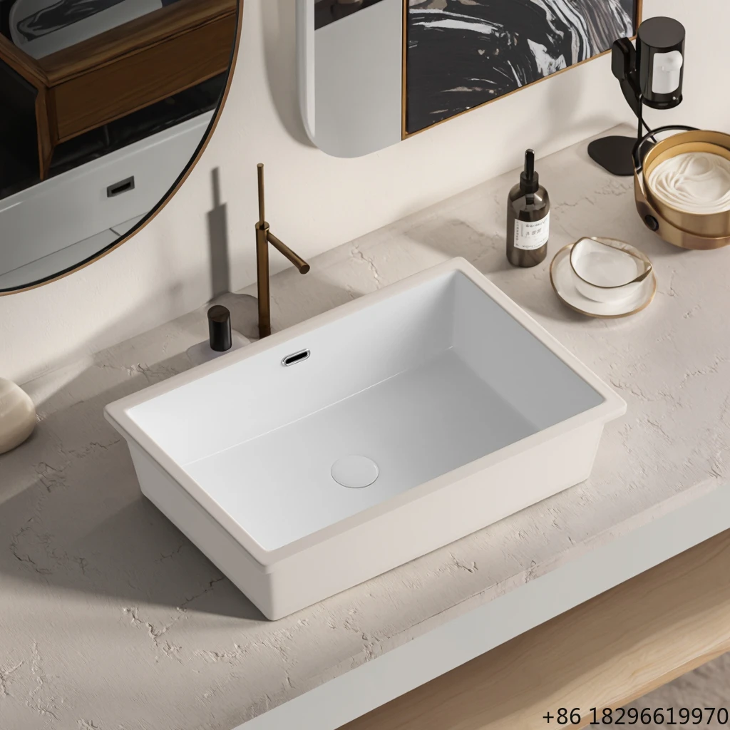 

Modern Ceramic Rectangle Counter Top Vanity Wash Basin Toilet Sink for Home Hotel Bathroom