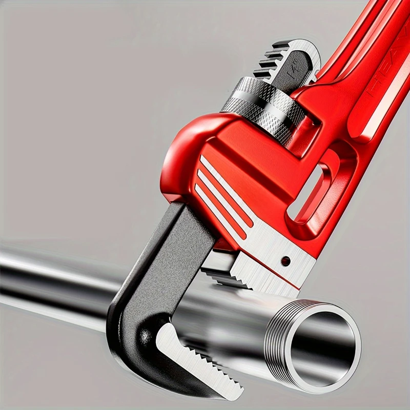 Imagem -02 - Heavy Duty Straight Pipe Wrench Alumínio Plumber Wrench Ajustável com Flutuante Gancho Jaw e I-beam Handle Vermelho 12in 8in