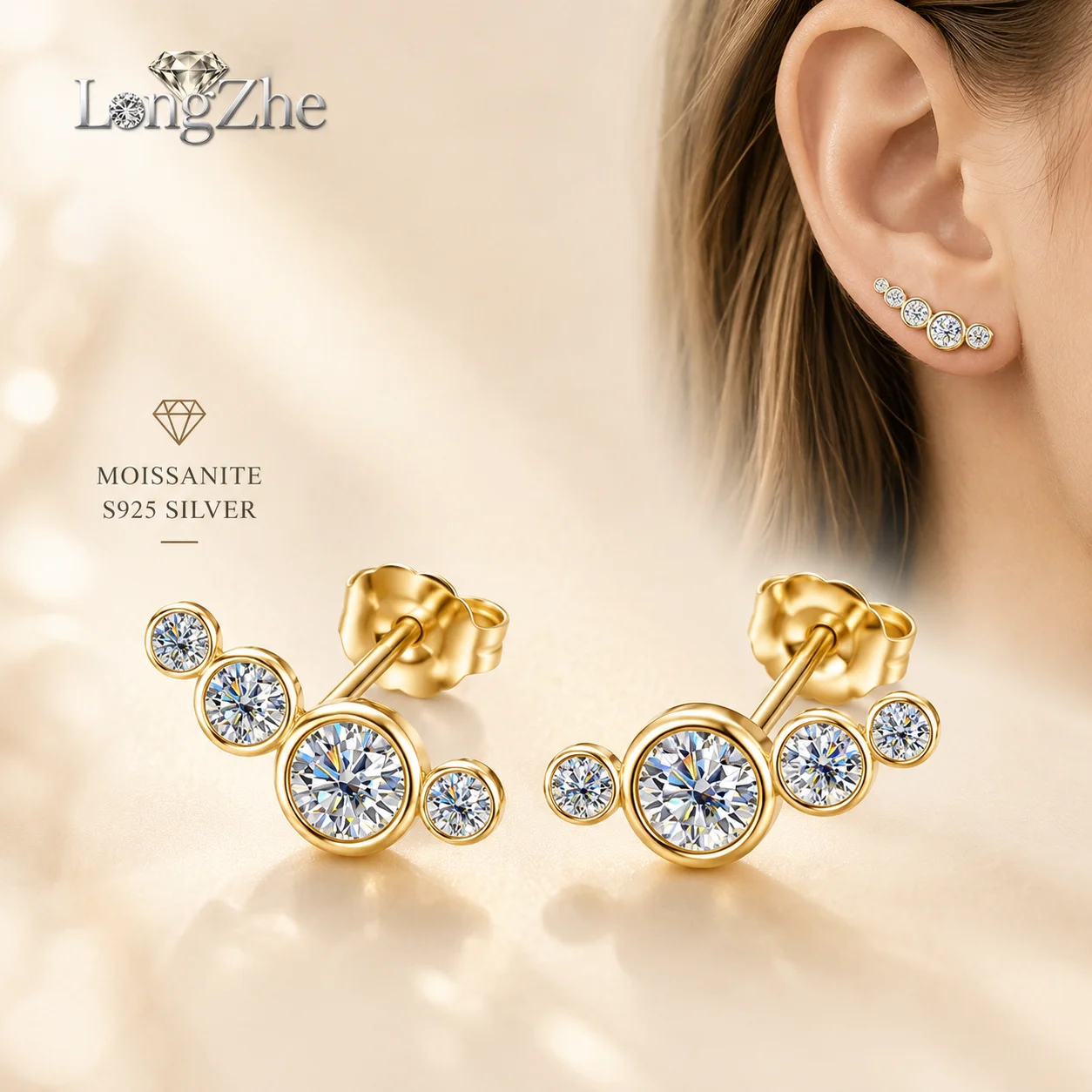 longzhe-モアッサナイト-イヤーカフ-イヤリング-女性用-925-スターリングシルバー-イヤークライマー-スタッド-イヤリング-ファインジュエリー-彼女への誕生日プレゼント