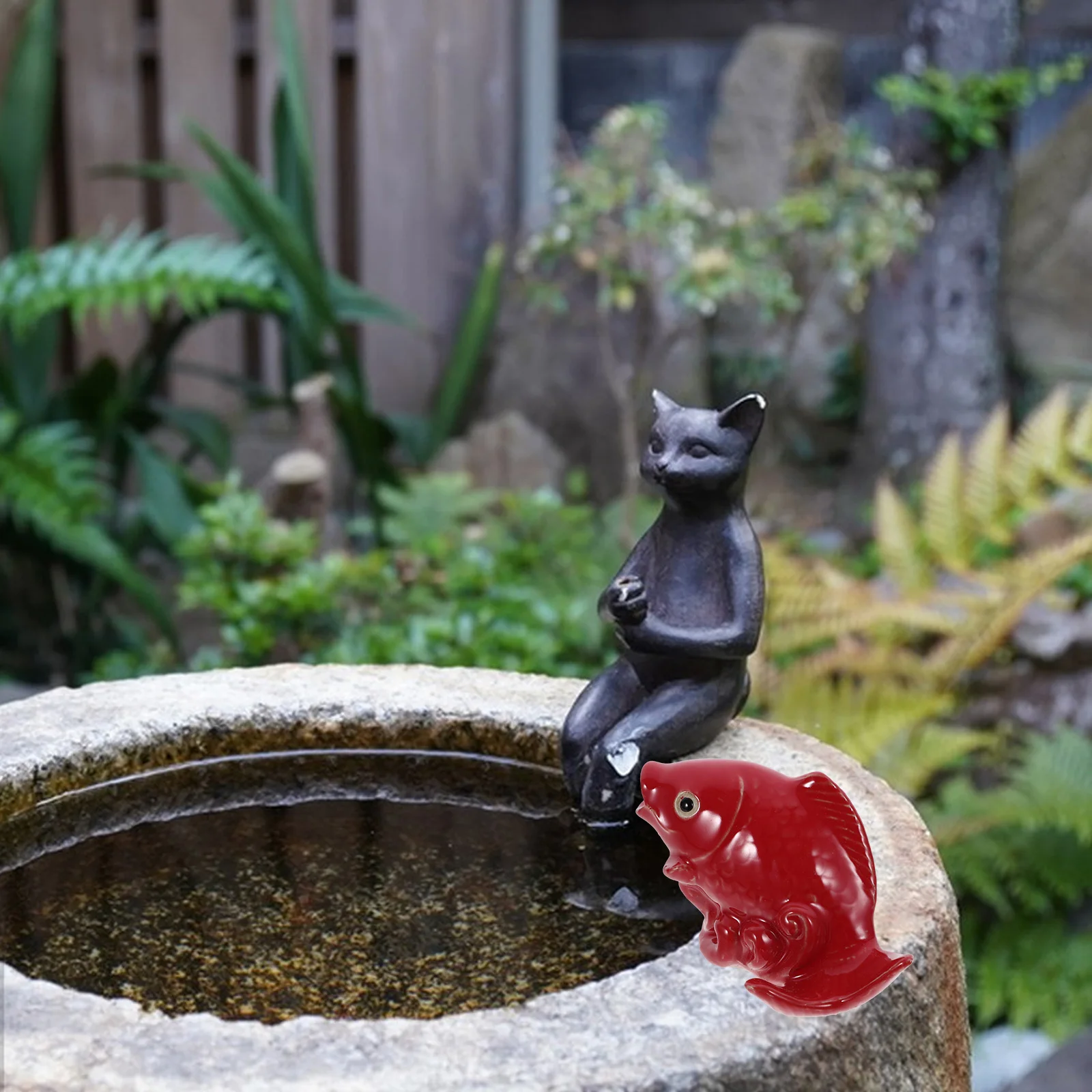 

Garden Carp Fountain Nozzle Ceramic Water Spray Sculpture for Outdoor Pond Decoration Lawn Yard Accessory Realistic Fish Design