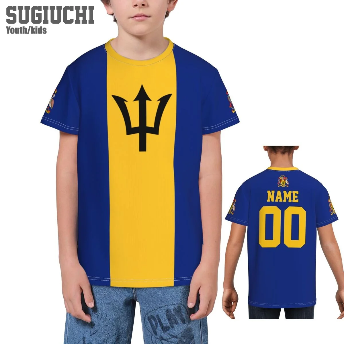 

Custom Name Number Barbados Flag Emblem 3D T-shirts For Kids Youth Boy/Girl Tees Soccer Football Fans Gift T shirt