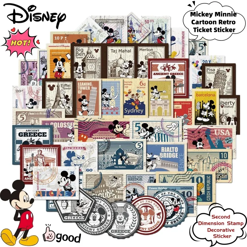 

Новые стикеры Disney с Микки и Минни, аниме-аксессуары, милые ретро-наклейки, креативные декоративные марки, подарок