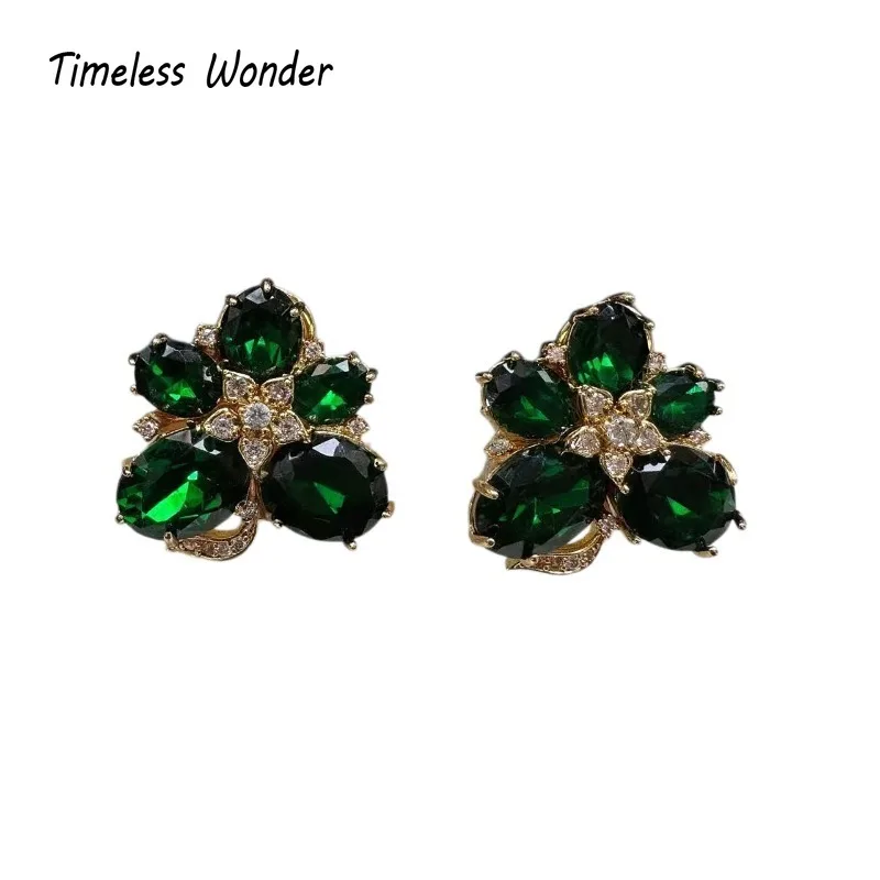 Timeless Wonder Fancy Crystal Zircon Floral Button Earrings Women Designer Jewelry Punk Sweet Gift Rare Top Classy 3346