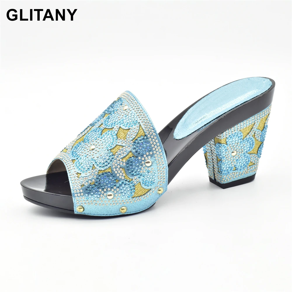 

Latest Summer High Heeled Shoes for Women Slip on Shoes for Women Ladies Sandals with Heels African Party Shoes with Rhinestone