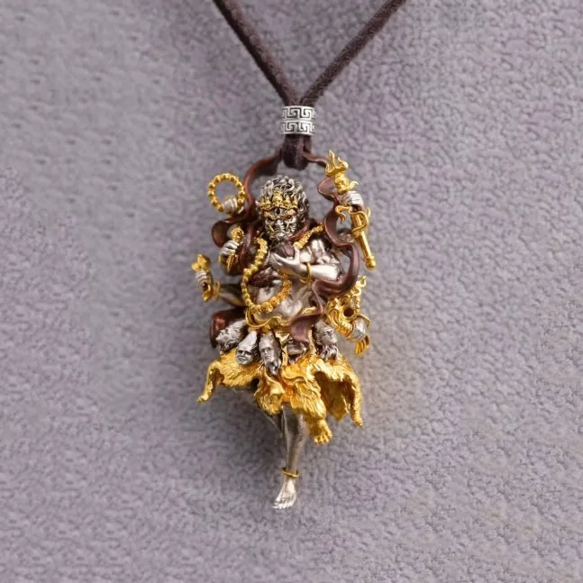 

Tibetan Mahākāla Wealth God Pendant Necklace, Retro Ethnic Style, for Men and Women, Luck-Bringing & Wealth-Attracting Ornament