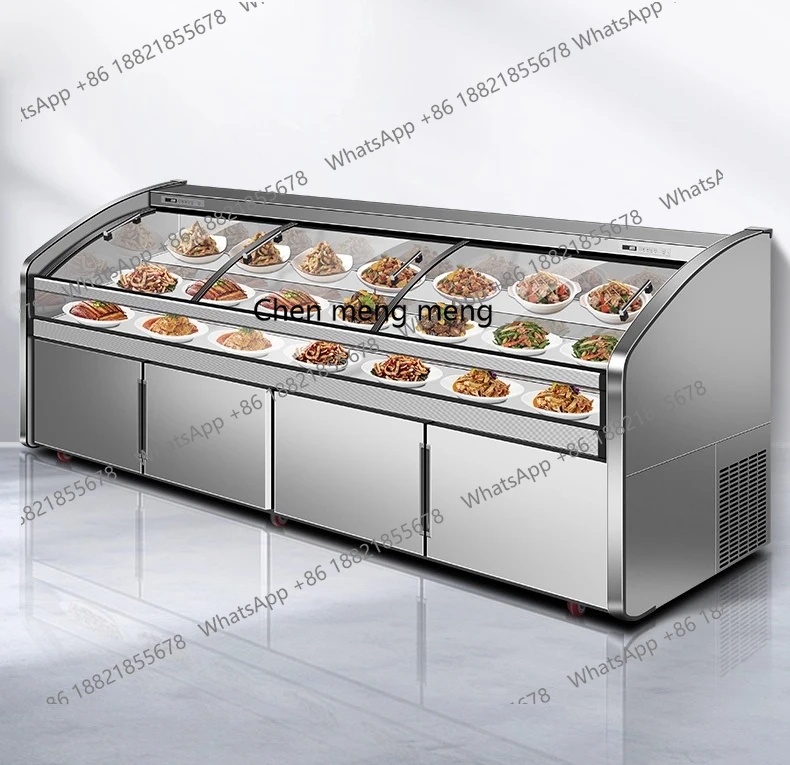 

Commercial Refrigerated Fresh-Keeping Ice Table for Street Food BBQ Skewers Three-Temperature Stainless Steel Ordering Cabinet