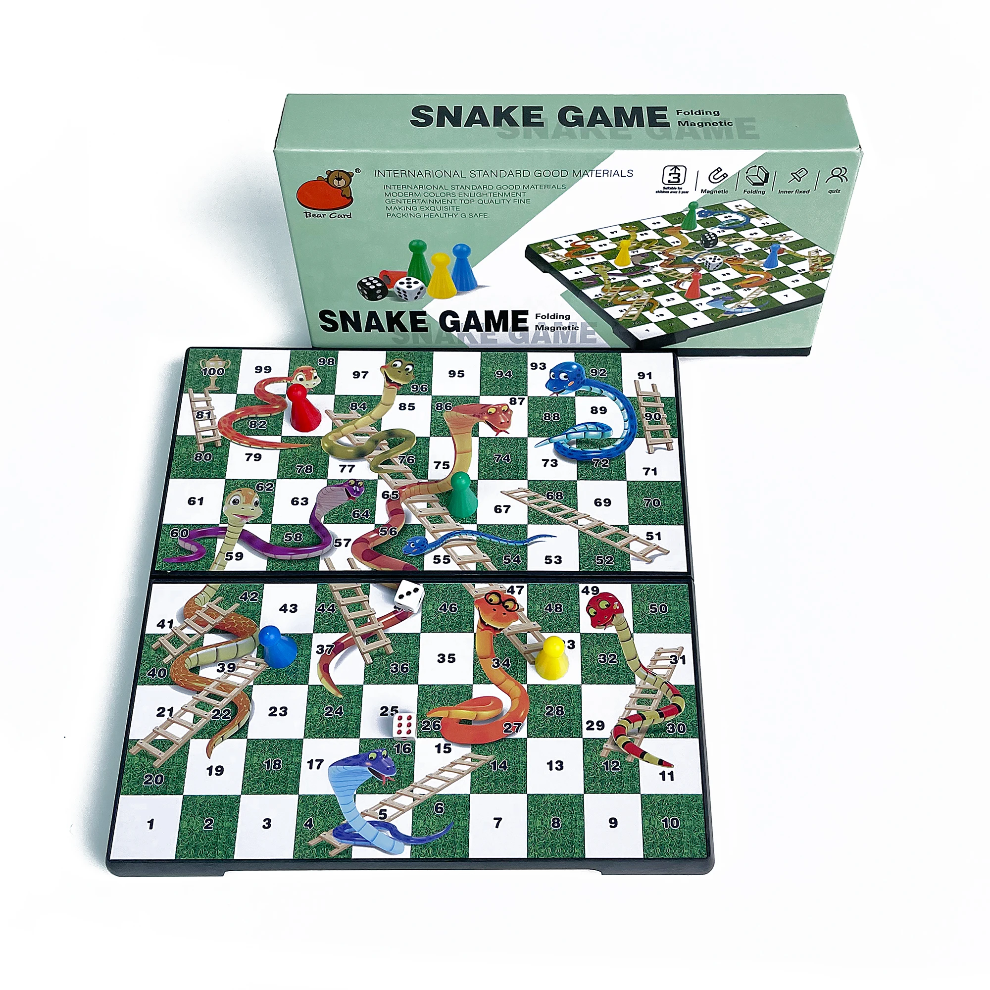 

Foldable Magnetic Snakes and Ladders Board Game Portable Plastic Chessboard Tabletop Travel Outdoor Game Set
