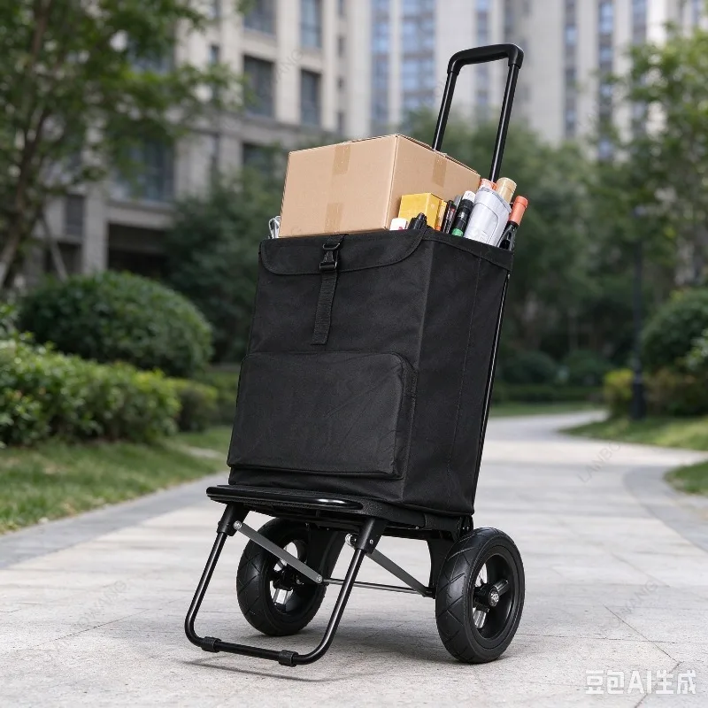 Outdoor Off-road Wheel Folding Trolley Car Silent Non-inflatable Large Wheel Hand-pulled Car Moving Delivery Stall Portable