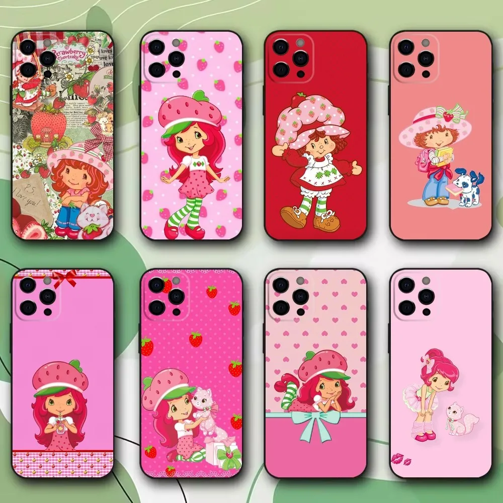 Girl Pink Strawberry S-Shortcake Phone Case For iPhone 16,15,14,13,12,11,Pro,X,XS,Max,XR,Plus,Mini Soft Black Cover