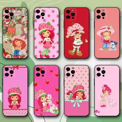 Girl Pink Strawberry S-Shortcake Phone Case For iPhone 16,15,14,13,12,11,Pro,X,XS,Max,XR,Plus,Mini Soft Black Cover