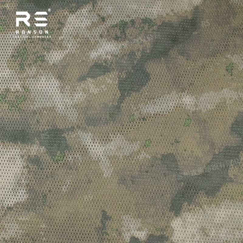 A-TACS-FG Camouflage Mesh Fabric 120gsm Light Weight Both Sides Printed 100% Polyester Anti-Static for Tactical Outdoor Use