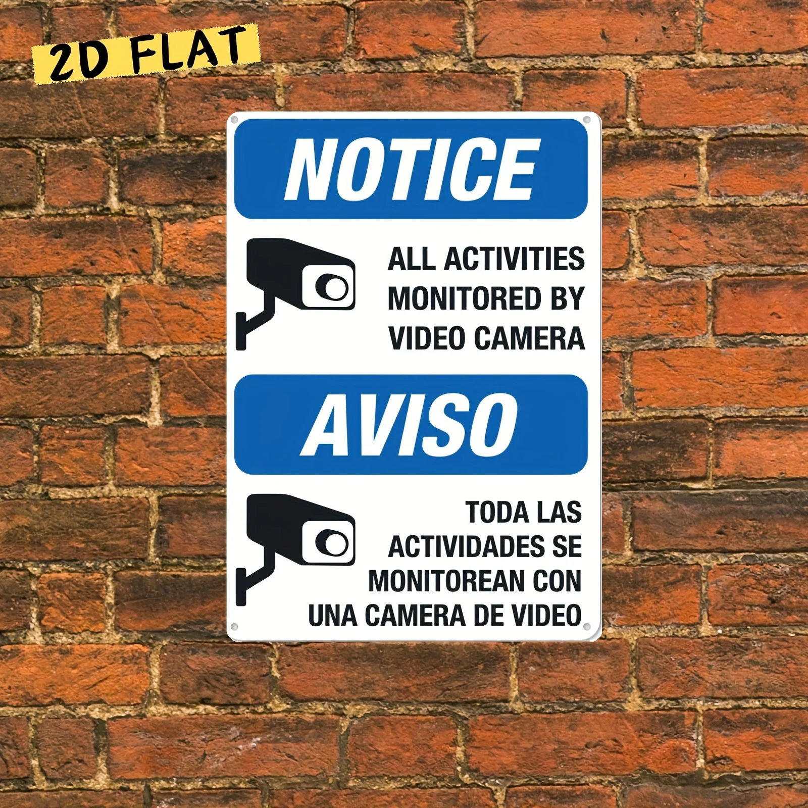 Painel metálico retrô de estanho, aviso de câmera de segurança bilíngue, “Aviso: todas as atividades estão sob monitoramento”
