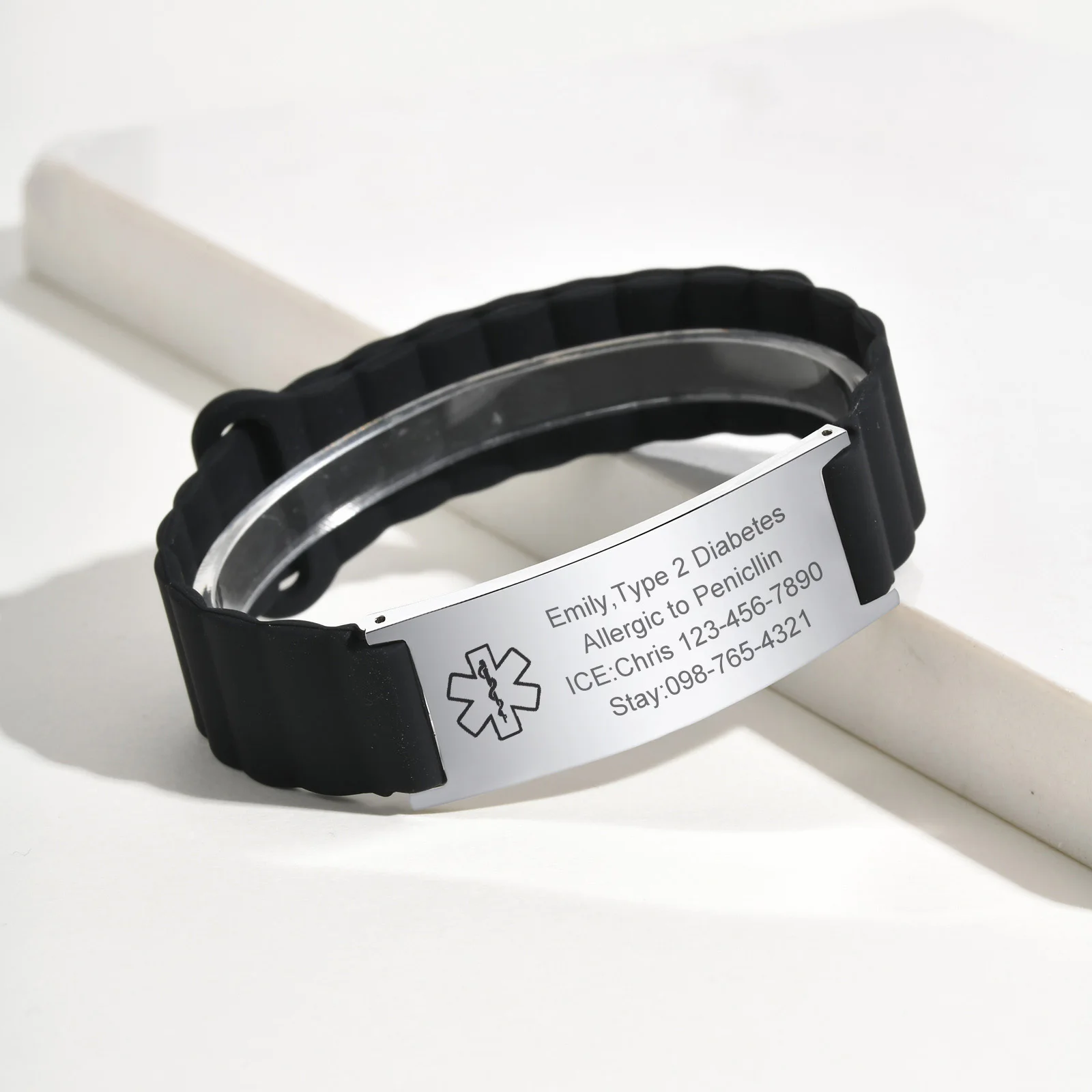 Magnetic Medical Bracelets for Men,Custome Waterproof Sports Silicone Emergency Medical ID Wristband