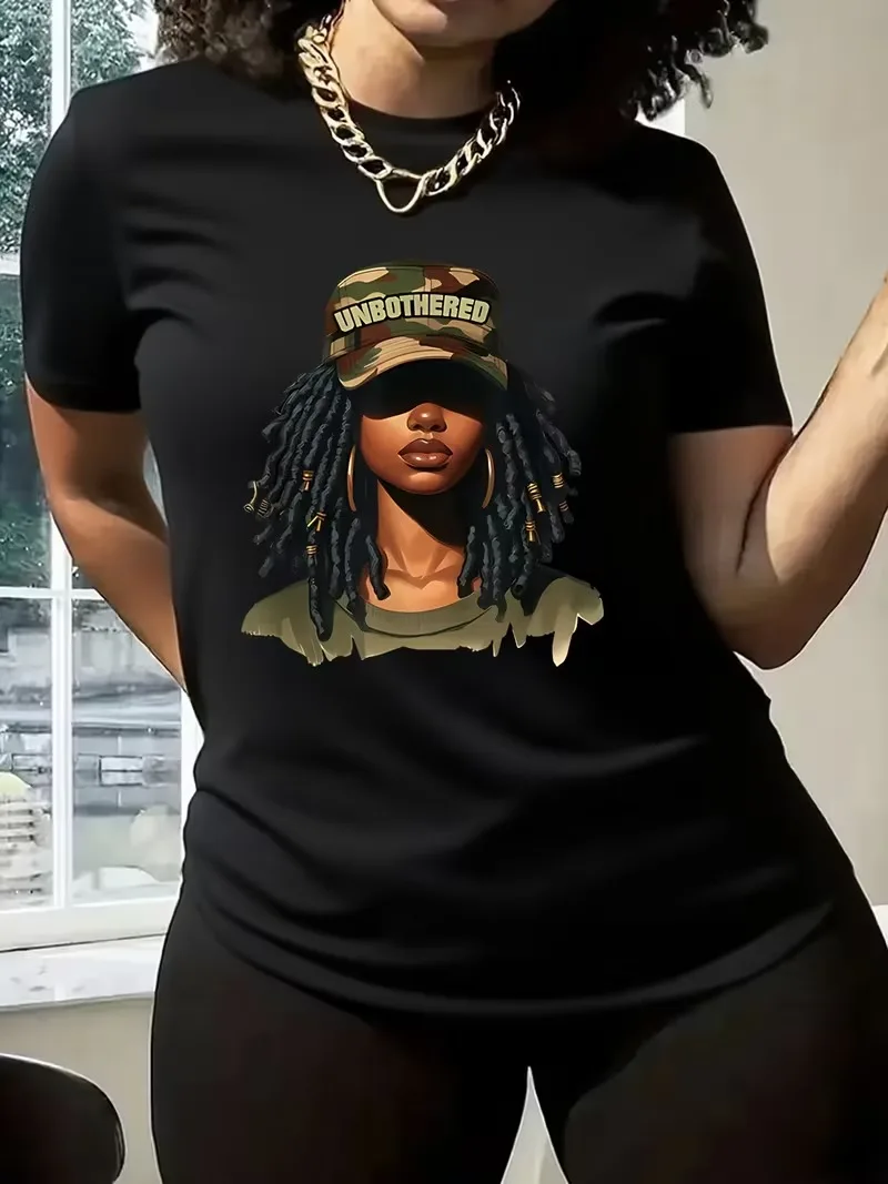 Black women wearing hats 3D Printed Women's round neck T-Shirt Top Fashion Summer Street Y2K Short Sleeved Casual Women Clothing