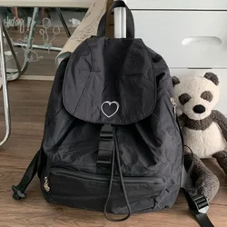 MBTI Black Womens Backpack Love Embroidery Nylon Korean Style Fashion Casual Backpacks Large Capacity Outdoor Simple Female Bag