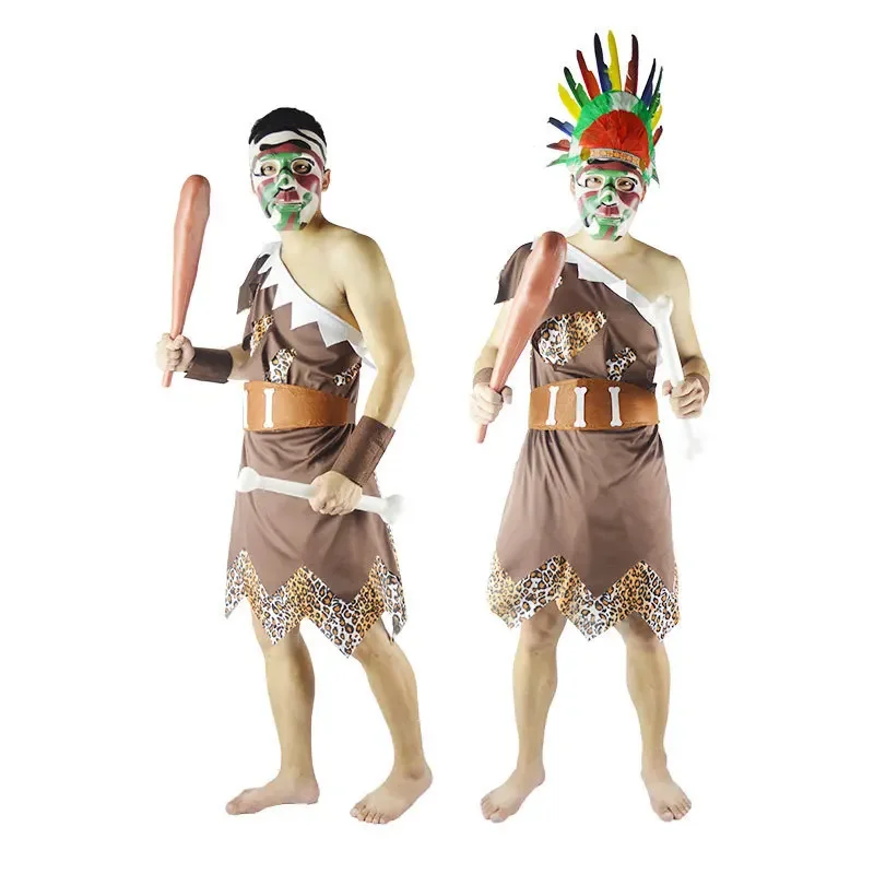 Halloween Costume Men's Native American Tribe Women's Wild Adult African Tribe Original Wild People Women's Chief Clothing