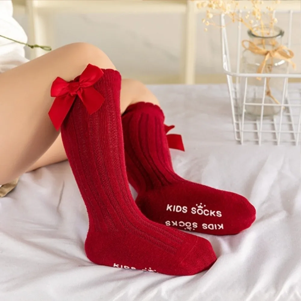 

6 Pairs Fashion Long Baby Knee Socks Soft Comfortable Kids Socks Breathable Elastic Big Bow Hosiery 1-3 Years Old