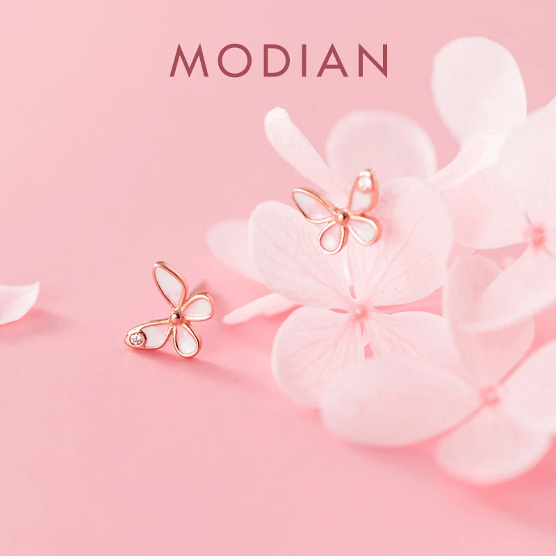 Modian wysokiej jakości 925 Sterling Silver emalia słodkie słodkie taniec motyl stadniny kolczyki dla kobiet Tiny Ear Pin Fine Jewelry